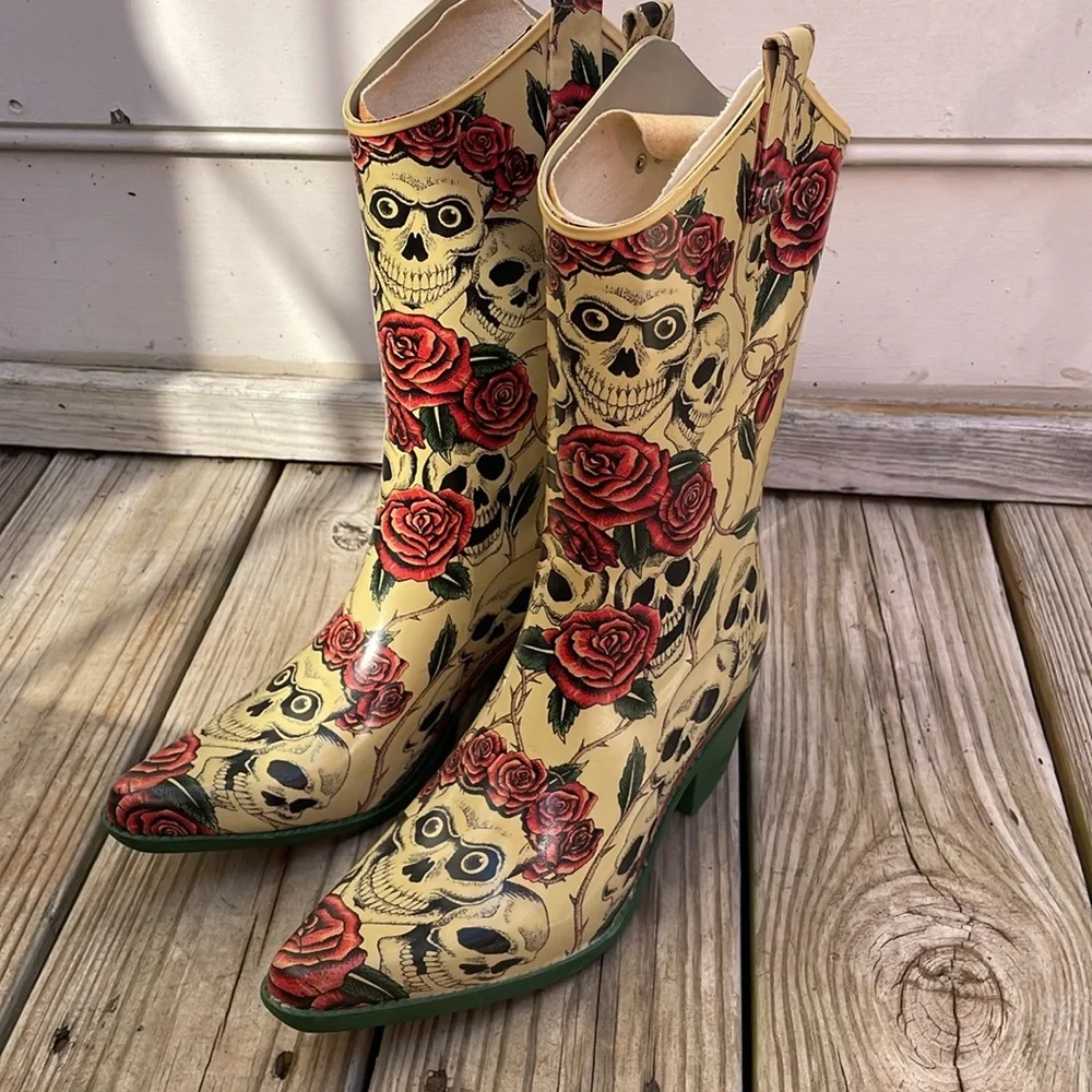 NOMAD  Skull Rose Western Cowgirl Mid Calf Women's Boots Size 9